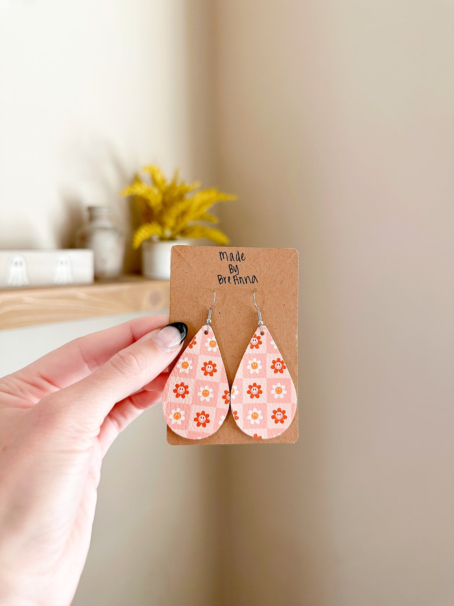 Pink Checkered Earrings